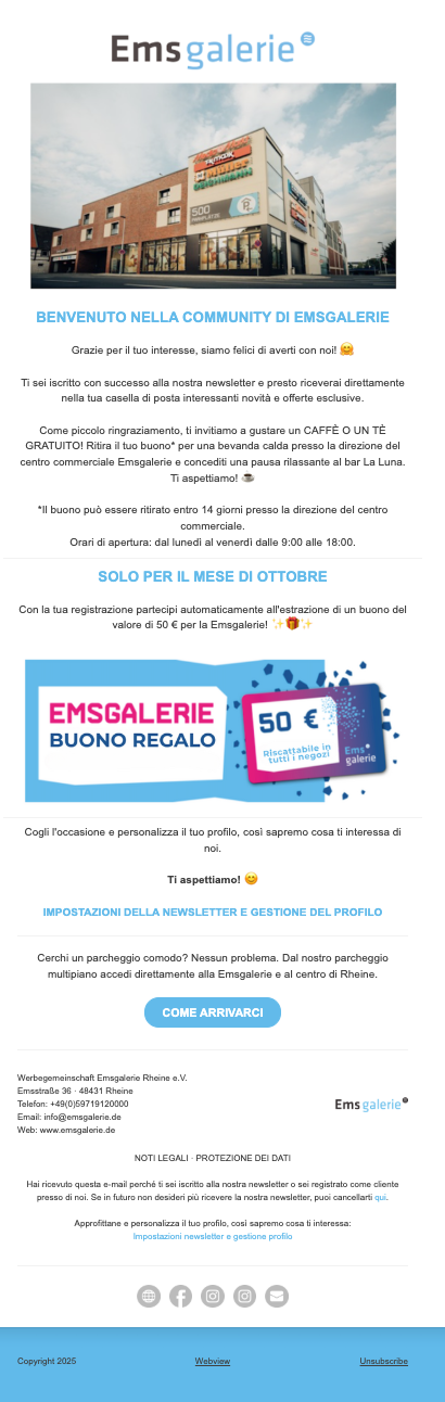 Esempio di newsletter di benvenuto